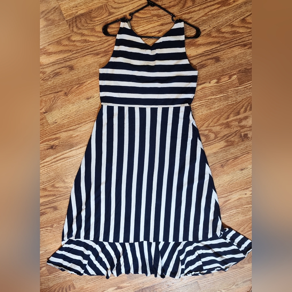 CHAPS Navy Blue & White Nautical Striped Maxi Dress Women's Size L - Picture 6 of 6